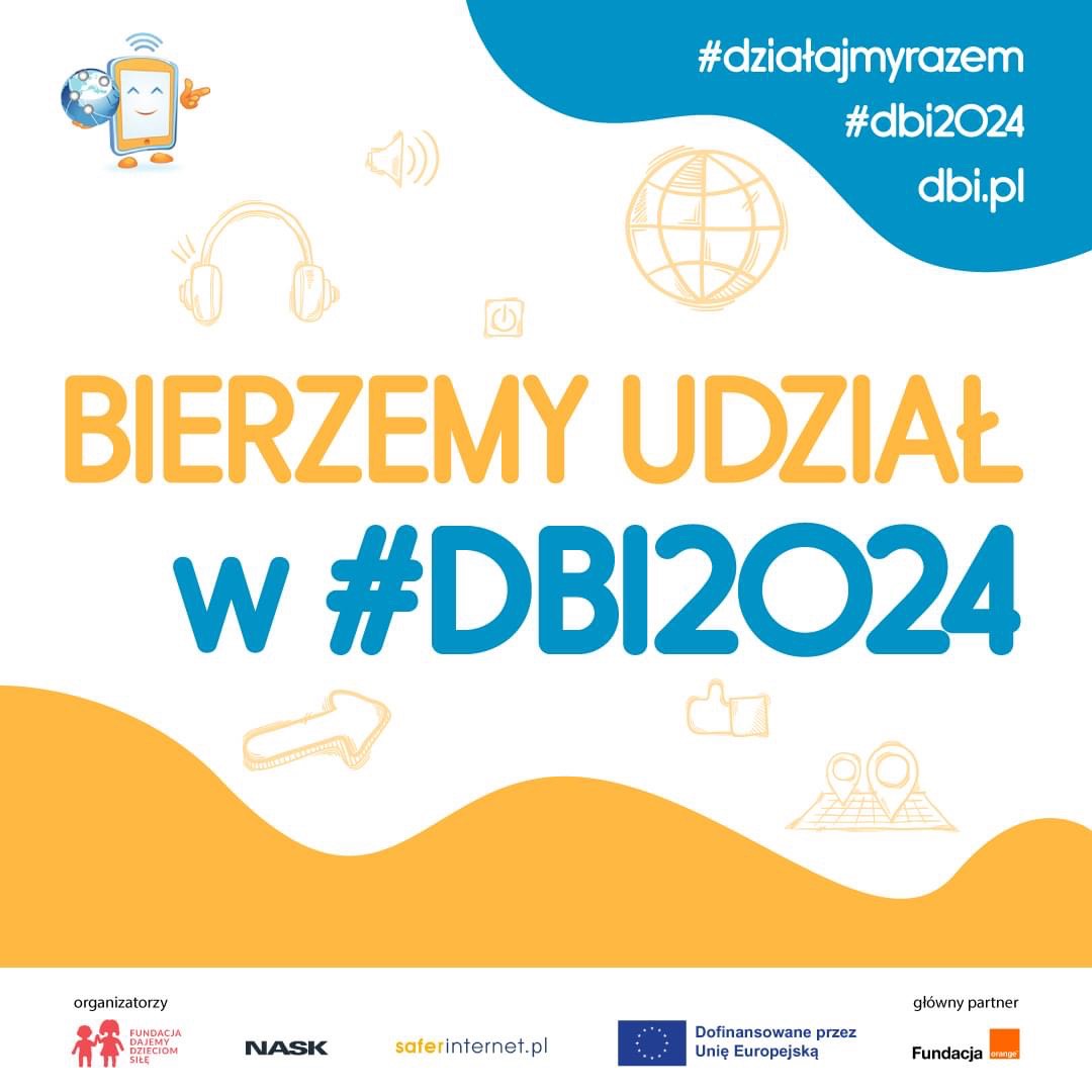 Baner promocyjny z napisem Bierzemy udział w #DBI2024