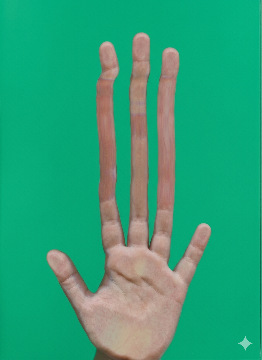 Skan dłoni na zielonym tle.