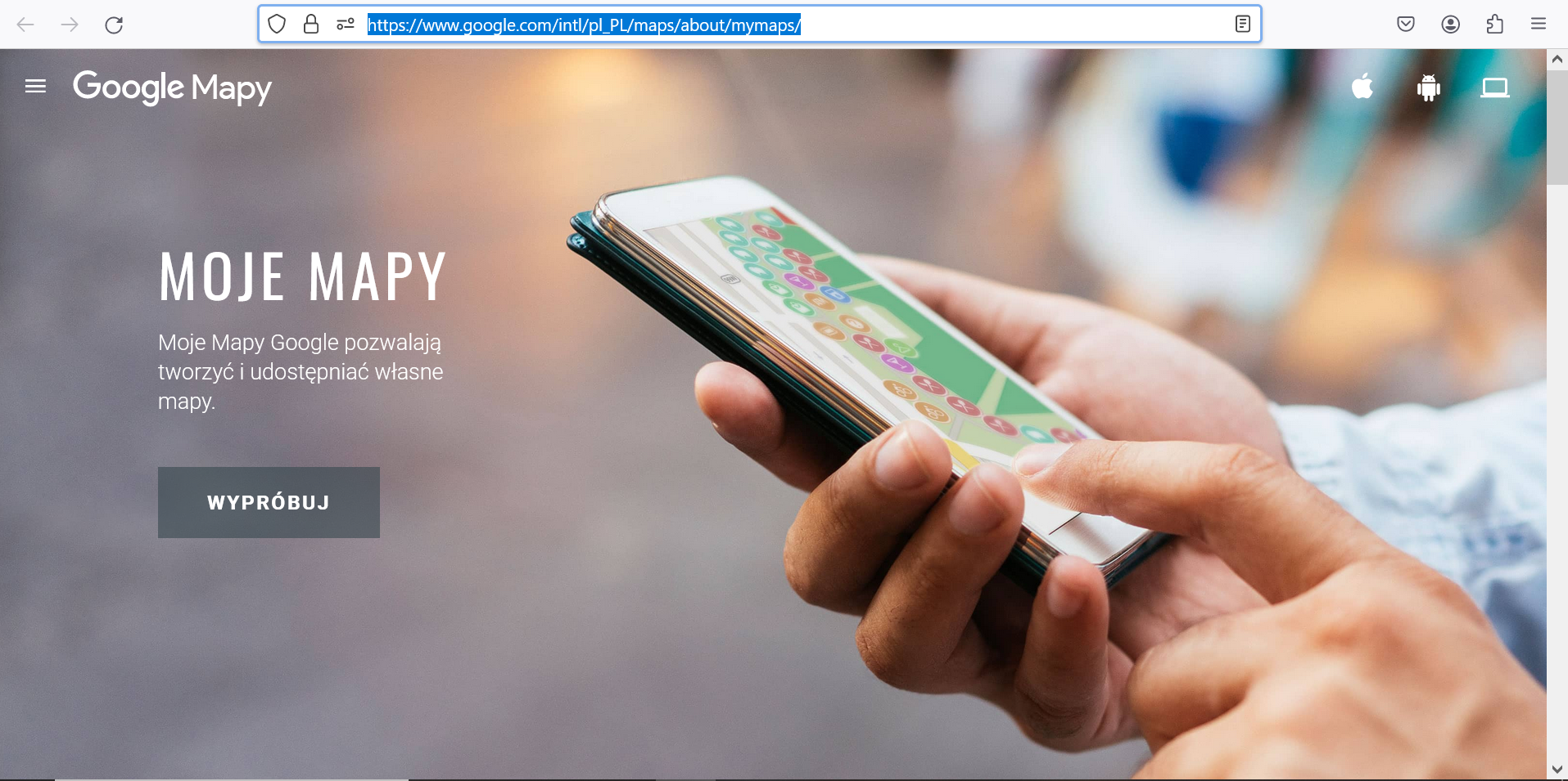 Screen z portalu Google Maps - Moje mapy