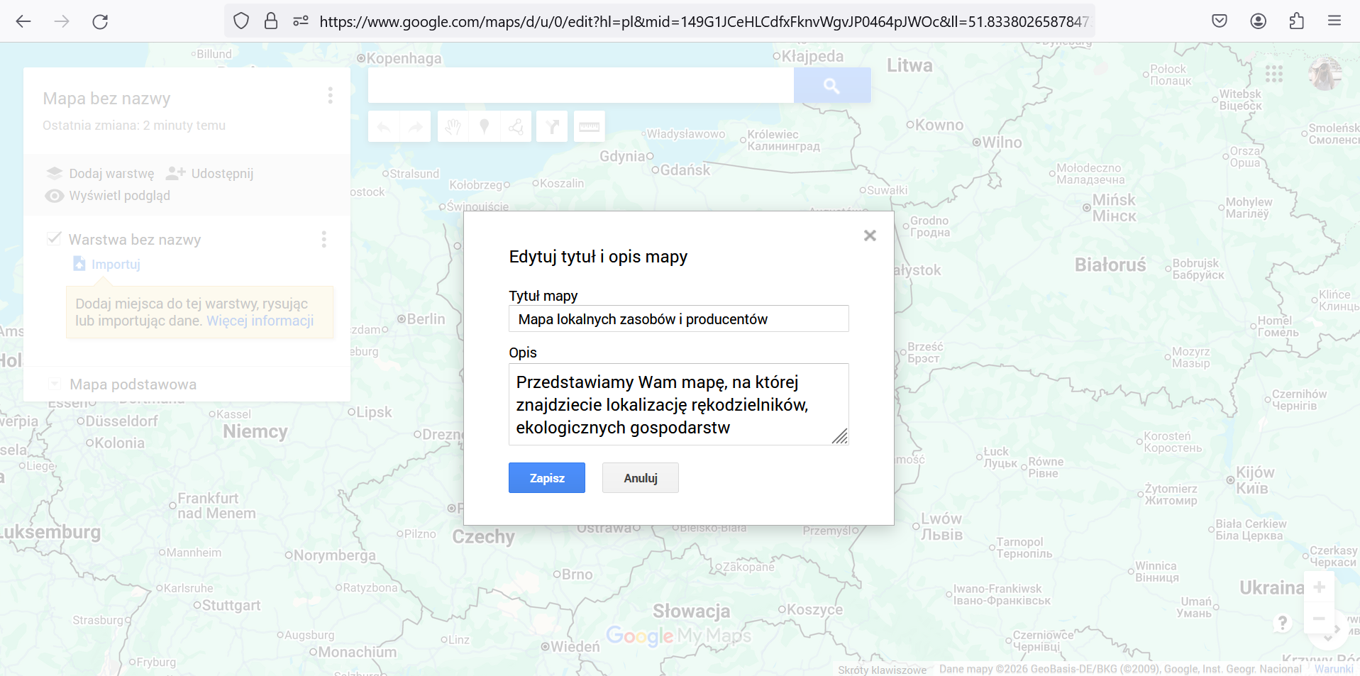 Screen z tworzenia mapy