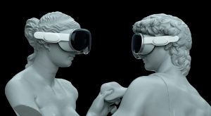 Dwie rzeźby w okularach VR