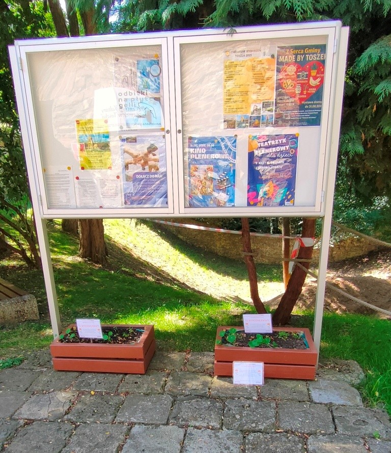 zdjęciu dwóch donic i tablic informacyjnych