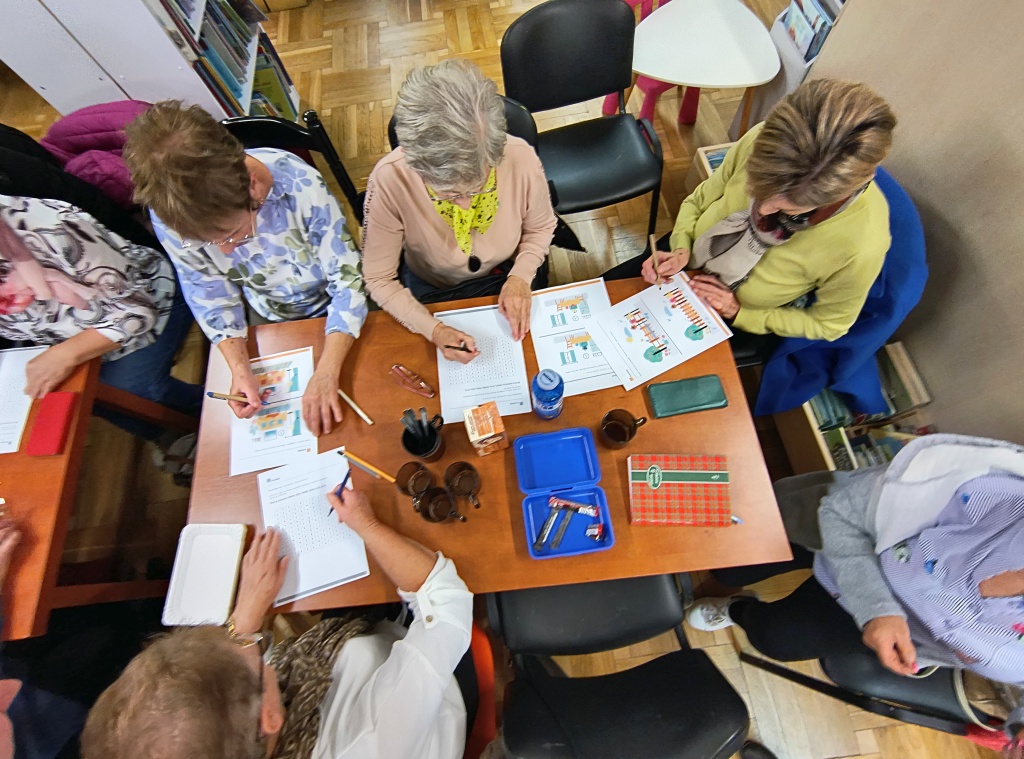 zdjęcie sześciu kobiet siedzących przy stole z kartkami