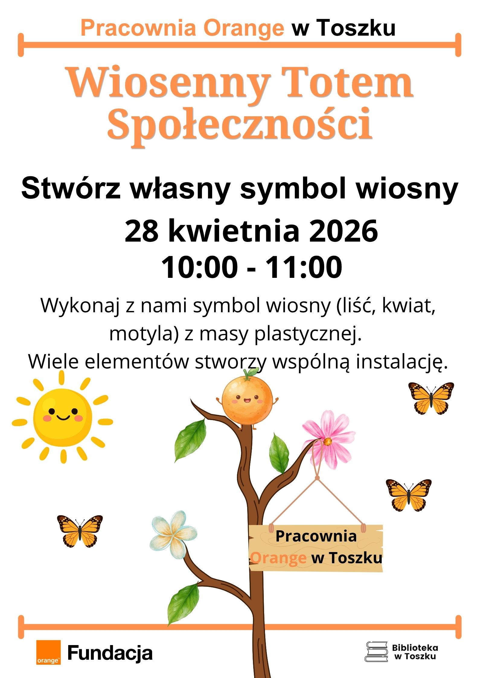na obrazie widać kolorow napisy, pod nimi obrazy słońca, gałęzi z liśćmi i kwiatami, motyle