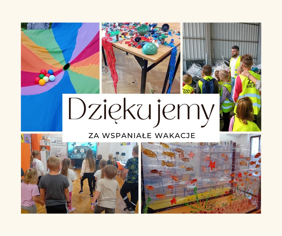 Kolaż zdjęć przedstawiający dzieci podczas zabaw oraz wykonane przez nie prace plastyczne.