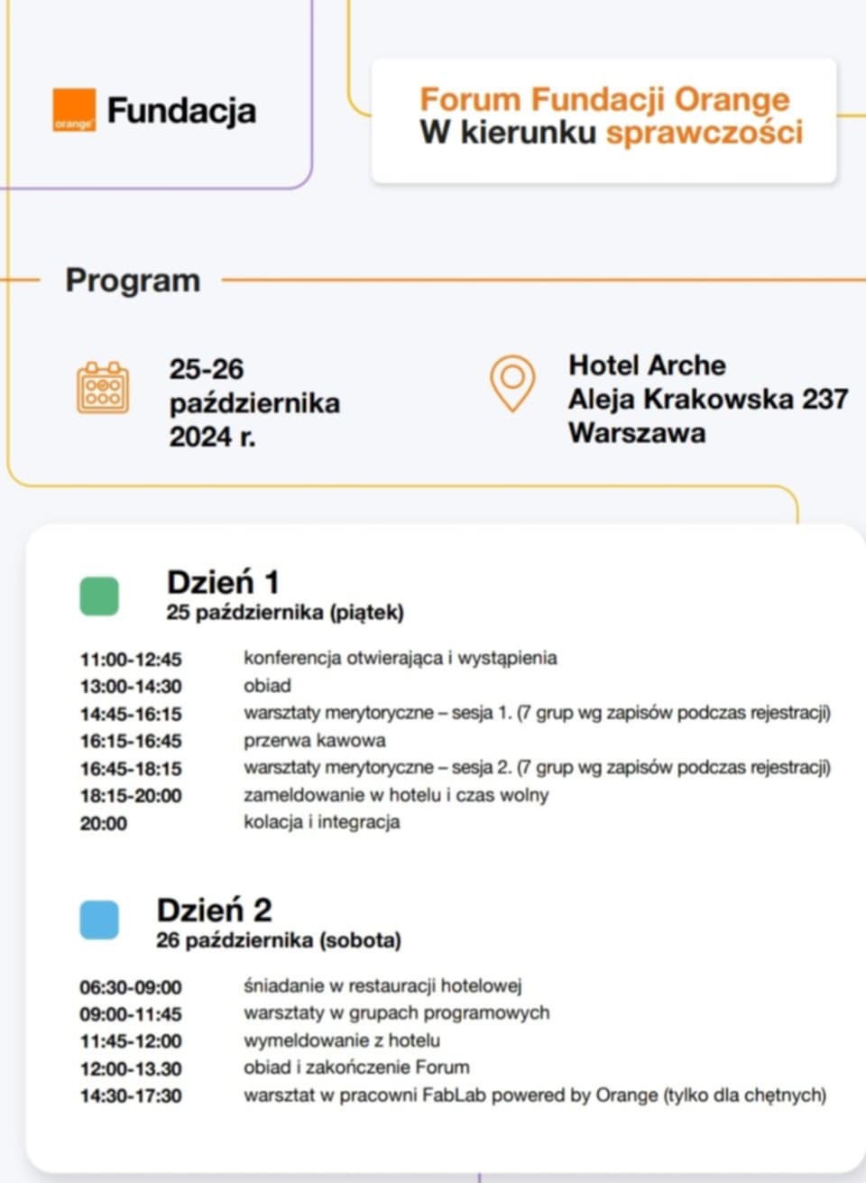 Program spotkania - Forum Fundacji Orange W kierunku sprawczości.