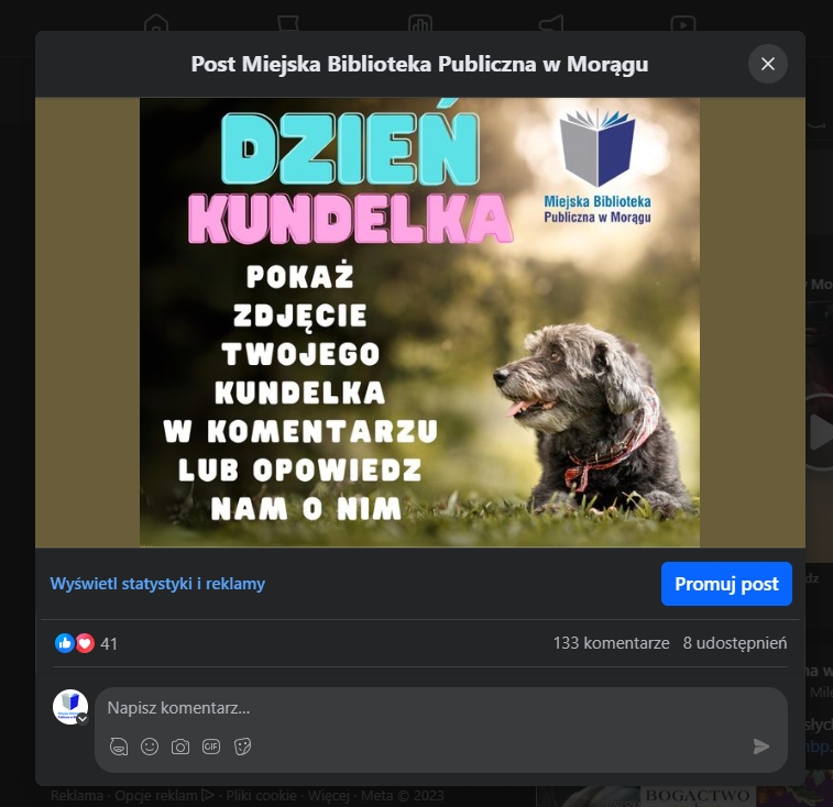 Zrzut ekranu z profilu na Facebooku, informujący o akcji z okazji dnia kundelka.