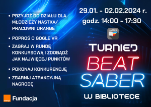 Plakat informujący o turnieju w grę Beat Saber na goglach VR