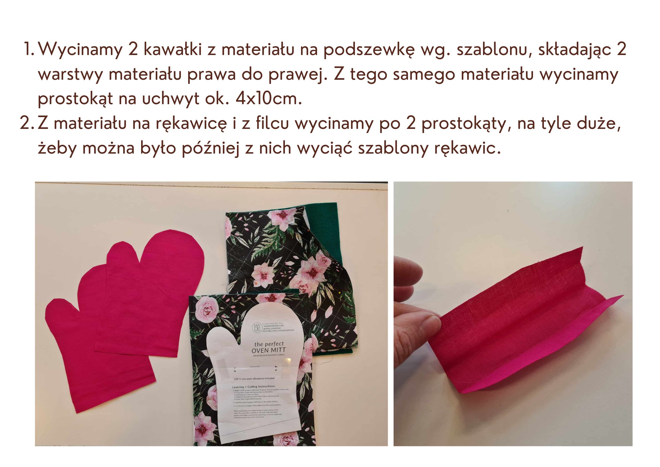 zdjęcia ilustrujące jak robić wykrój rękawicy