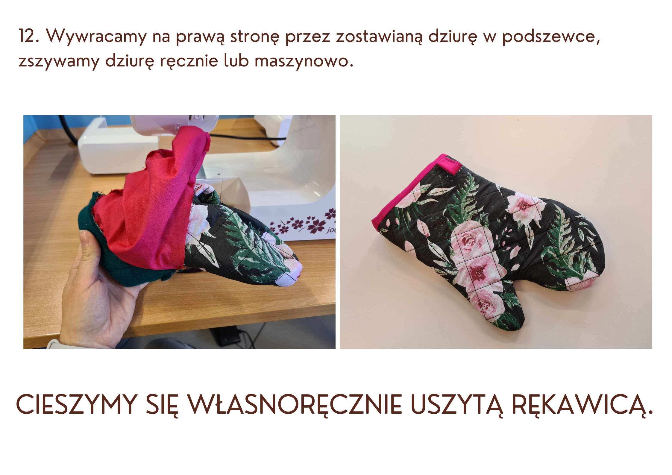 grafika z instrukcją wywracania uszytej rękawicy
