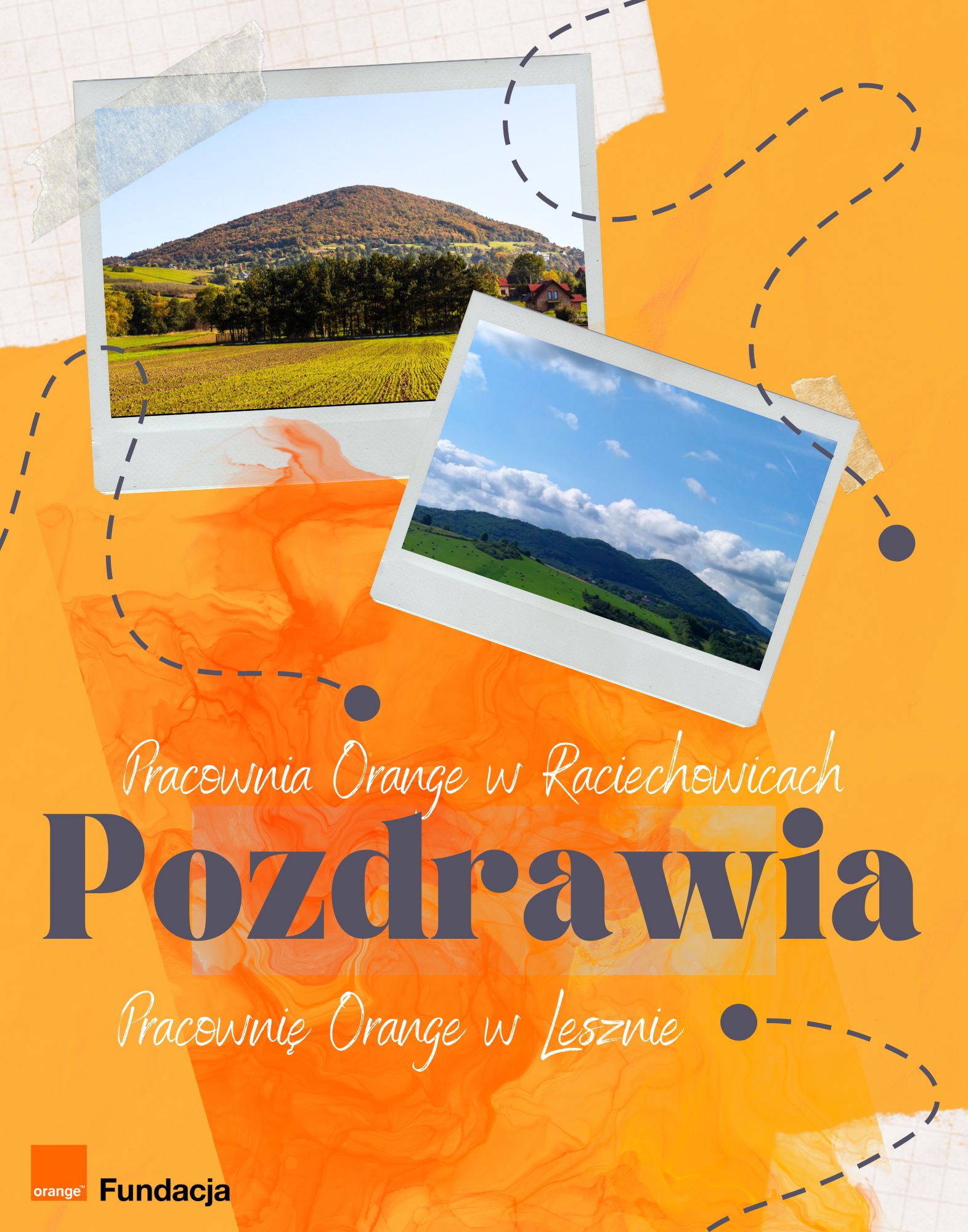 zdjęcie przedstawia kartke zaprojektowaną w canvie dla Pracowni Orange w Lesznie