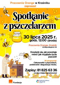 Plakat promujący spotkanie z pszczelarzem