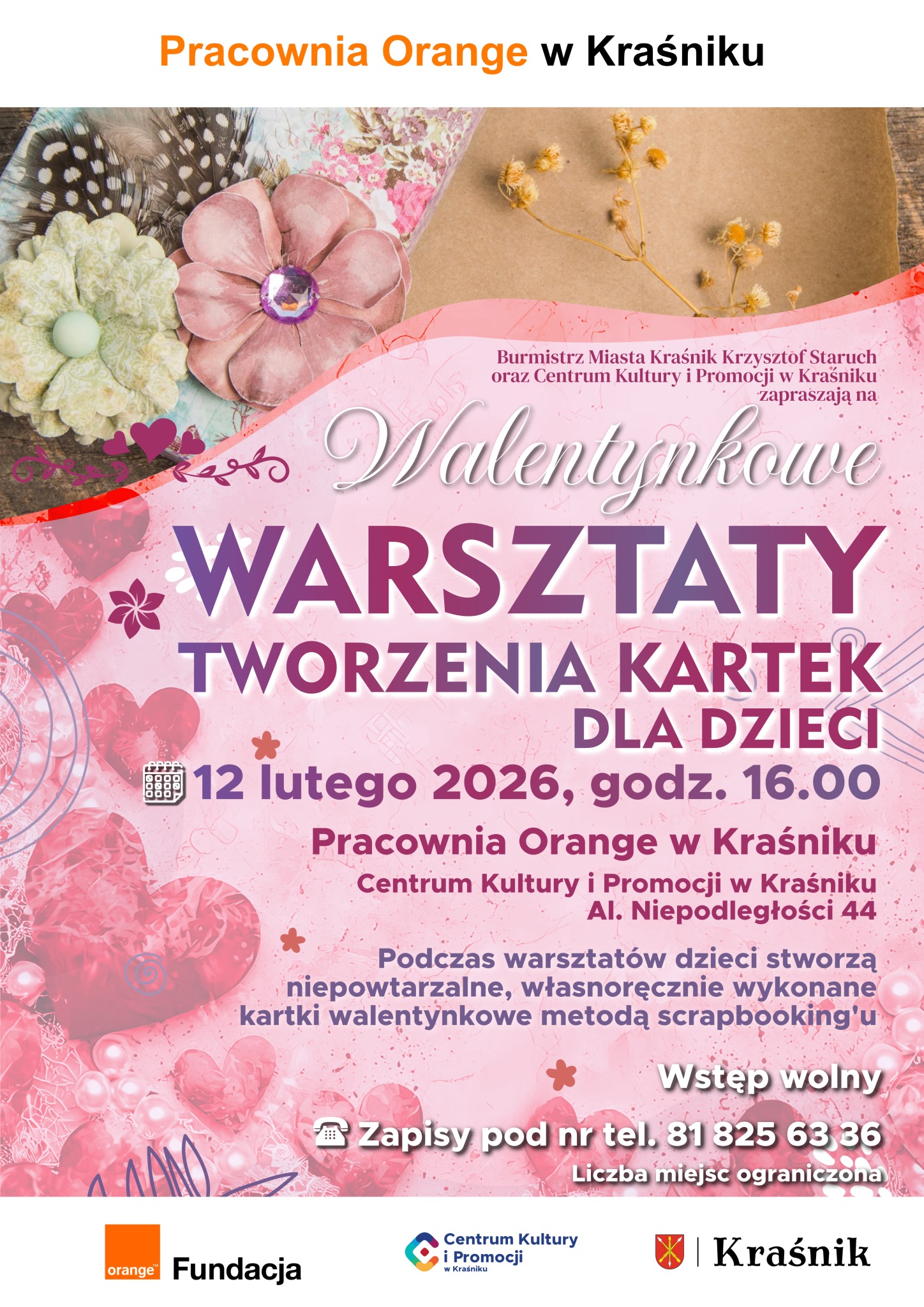 Plakat z informacjami o warsztatach tworzenia kartek