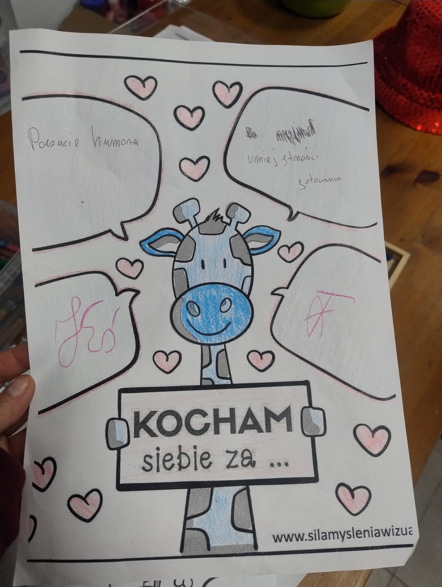 na kartce za co kocham siebie