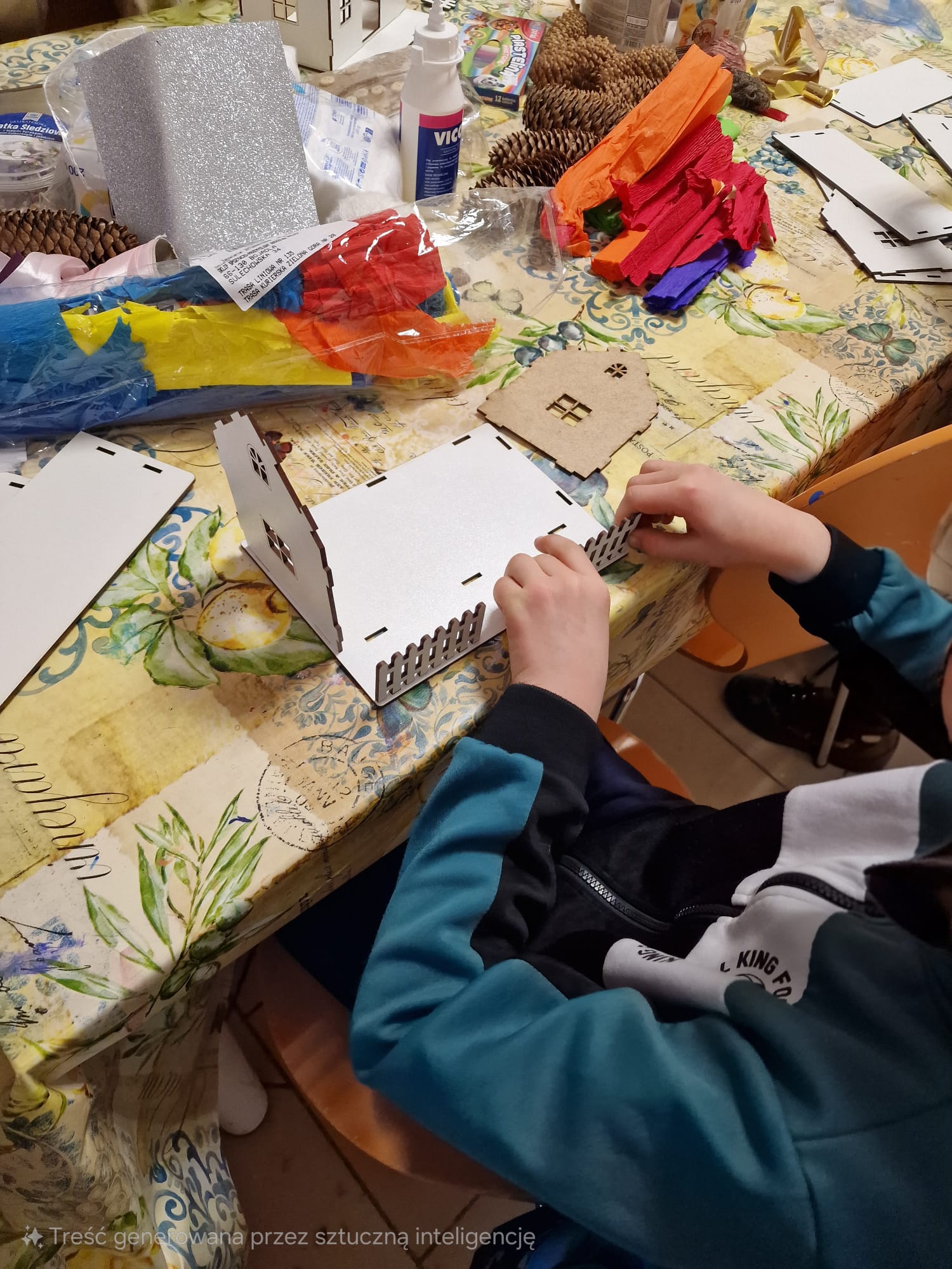 Zdjęcie przedstawiające dziecko składające domek.