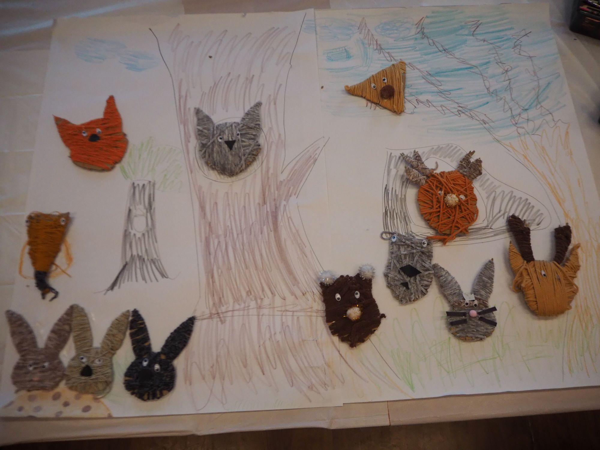 zwierzęta leśne wykonane z włóczek