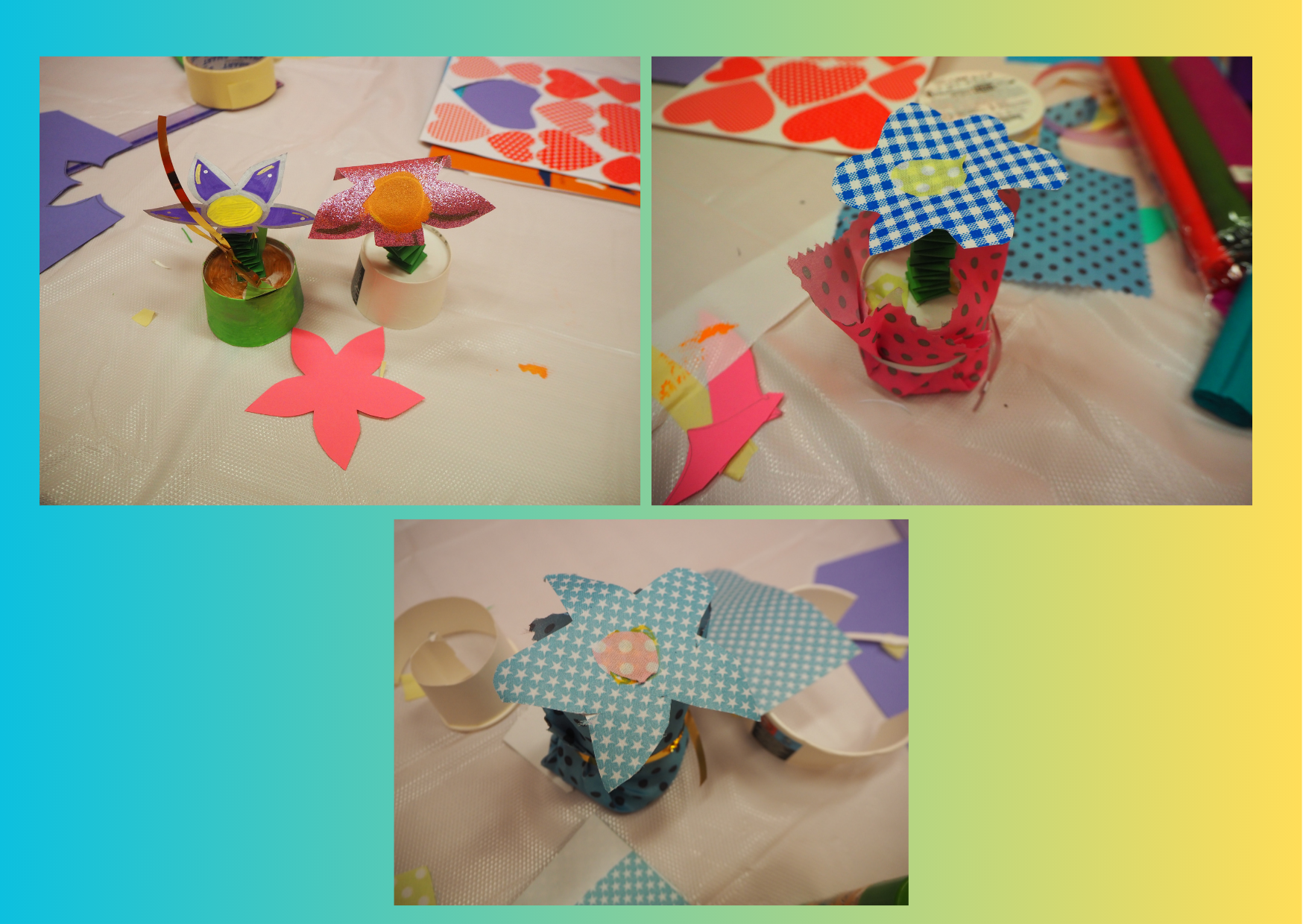 kwiatki papierowe wykonane przez dzieci