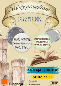 plakat zapraszający na zajęcia z przypinek