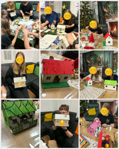 kolaż zdjęć z realizacji domków wioski świątecznej
