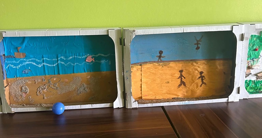 dwa obrazki 3d przedstawiające morski krajobraz