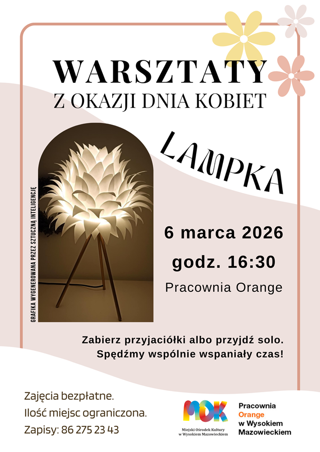 plakat dotyczący warsztatów z okazji Dnia Kobiet - lampka