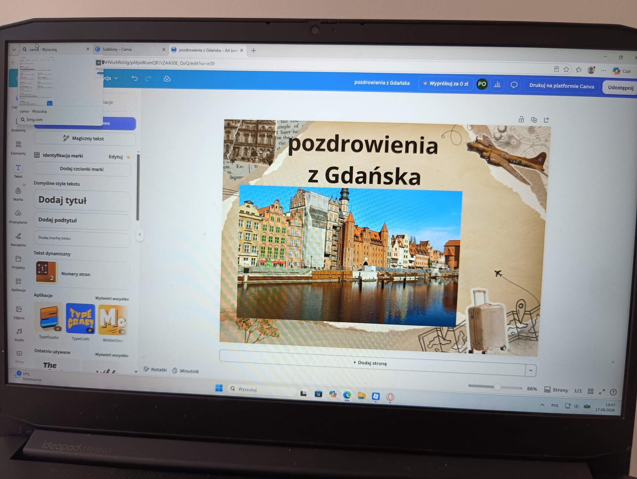 Widok pocztówki z Gdańska