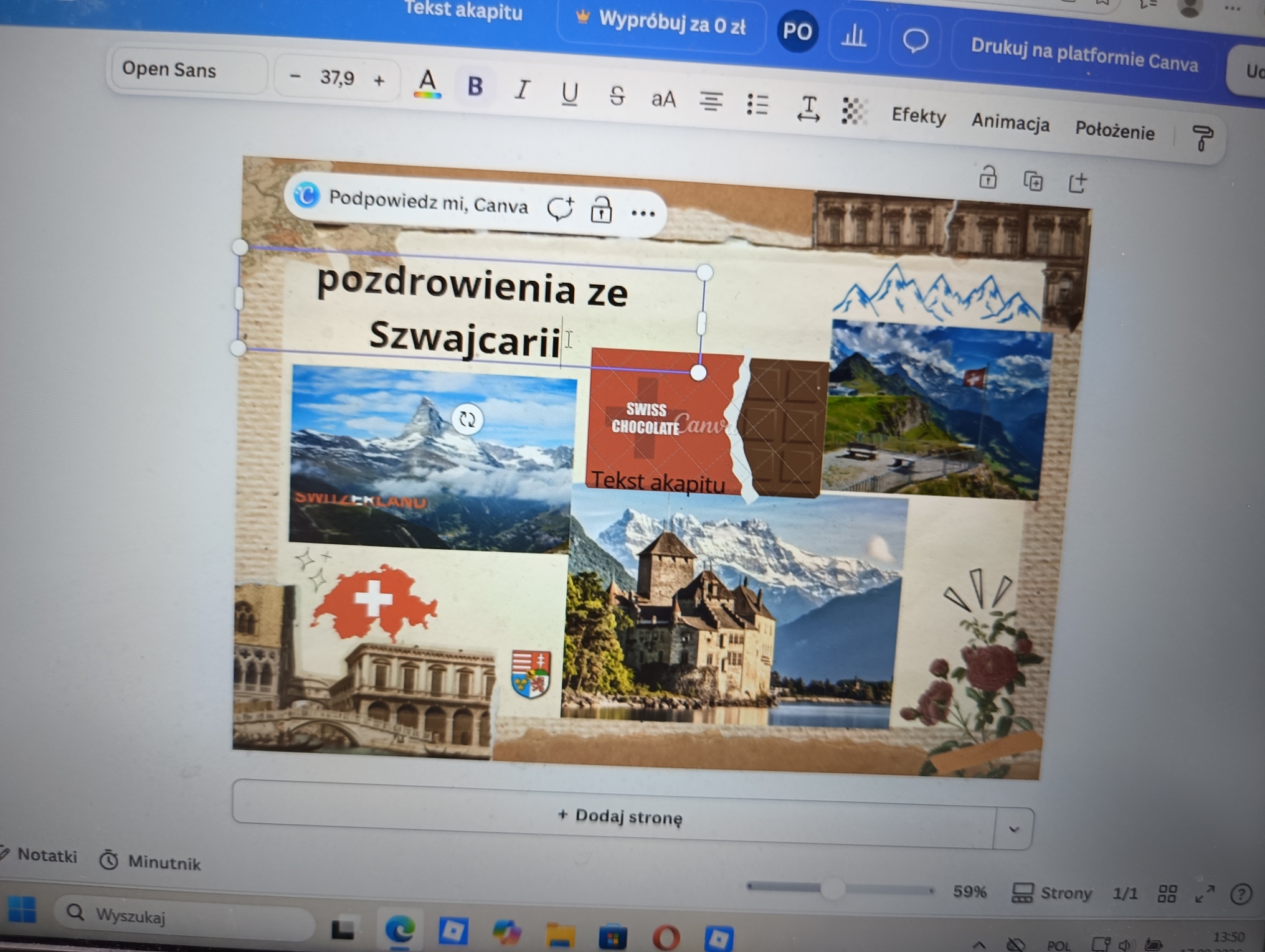 Widok pocztówki ze Szwajcarii