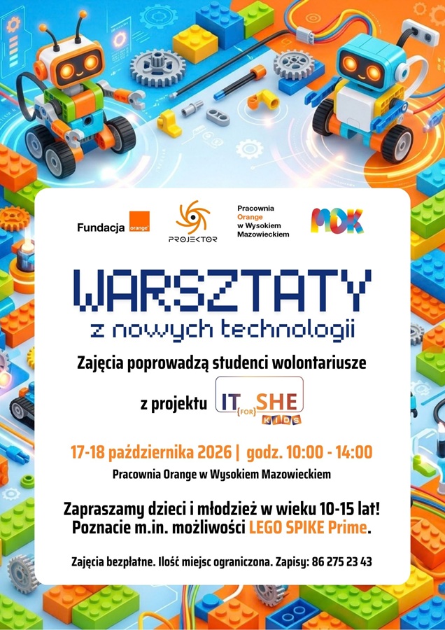 plakat "Warsztaty z nowych technologii"