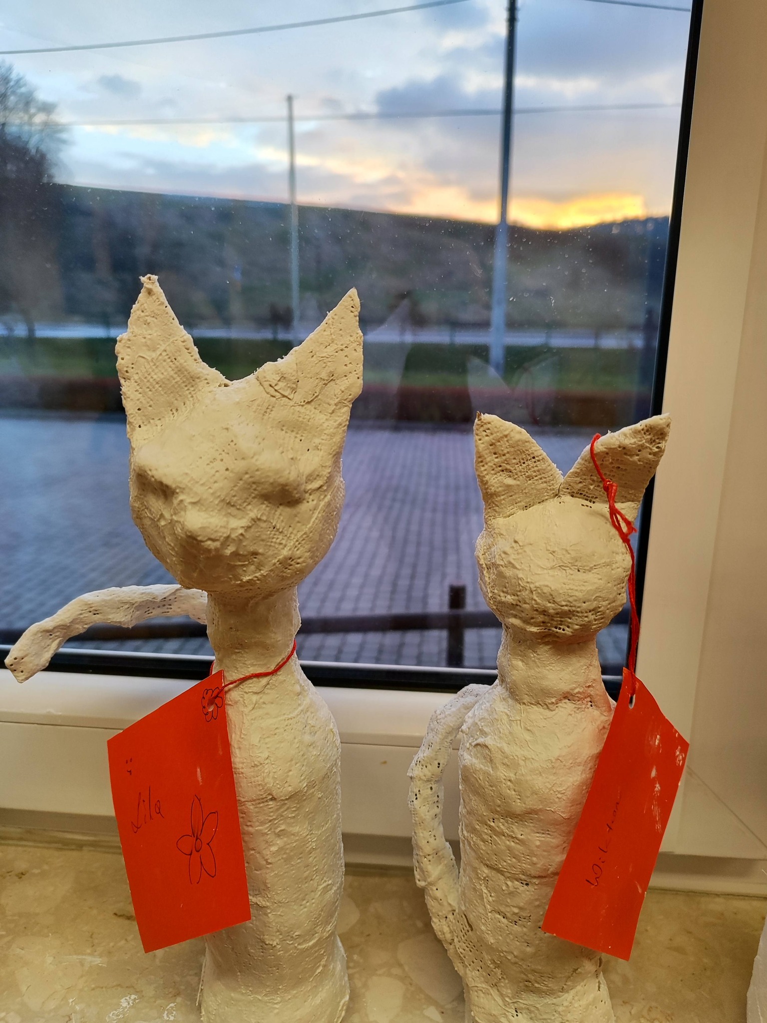 koty upcyklingowe z butelek i bandaża gipsowego