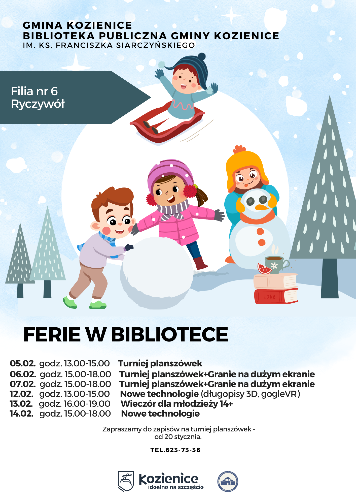 Plakat dotyczący ferii zimowych dla dzieci