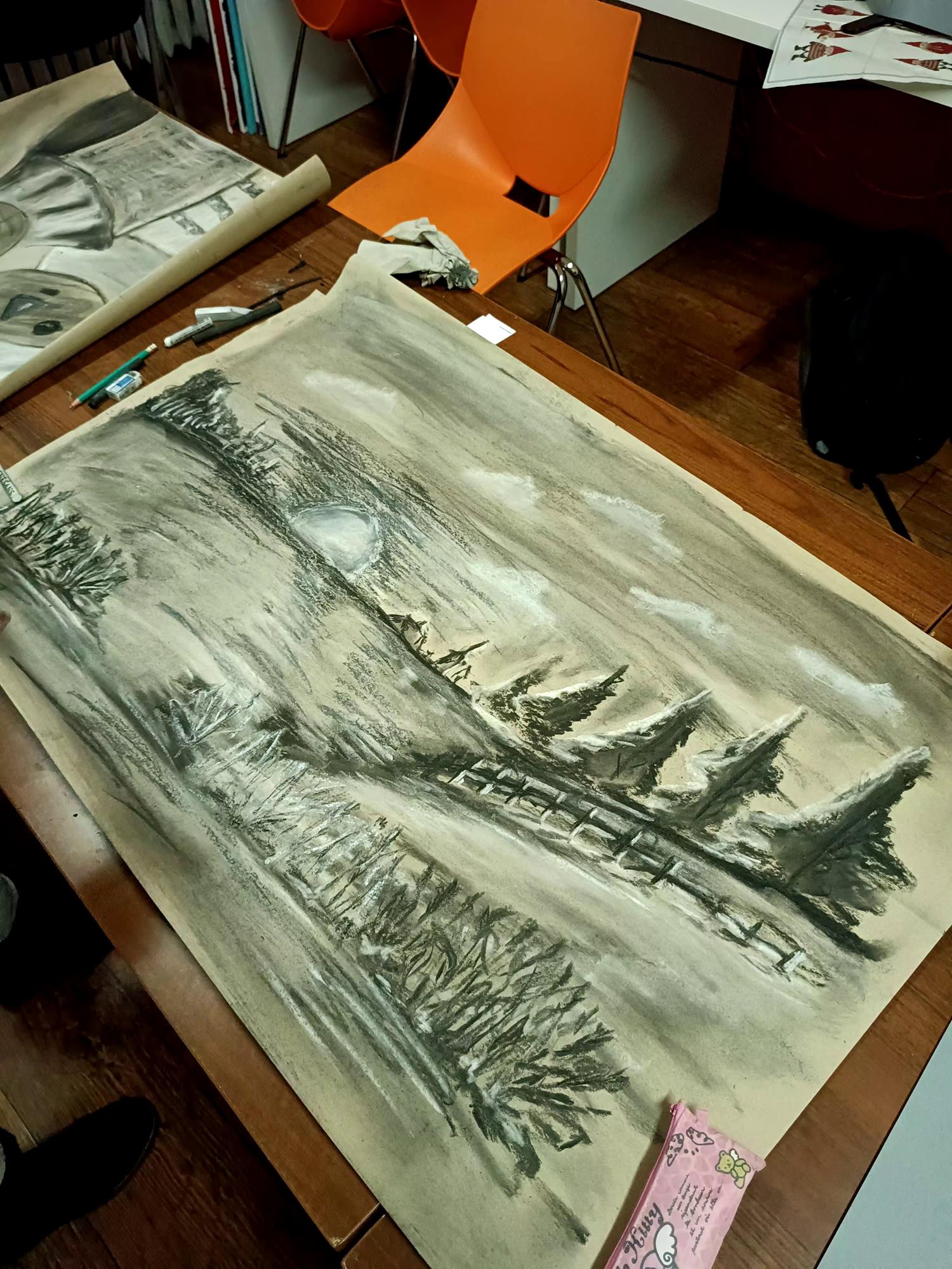 panorama namalowana węglem
