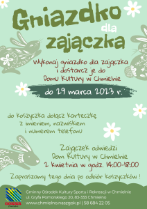 Plakat z informacjami o wielkanocnej akcji "gniazdko dla zajączka"