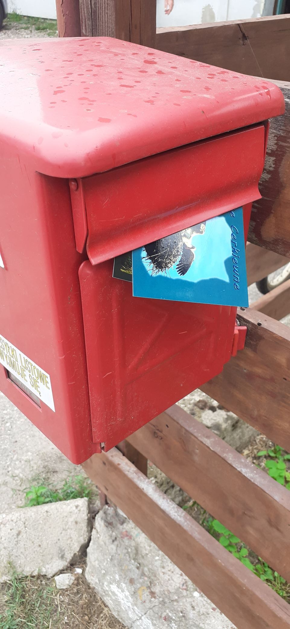 karta pocztowa z pozdrowieniami trafia do skrzynki pocztowej