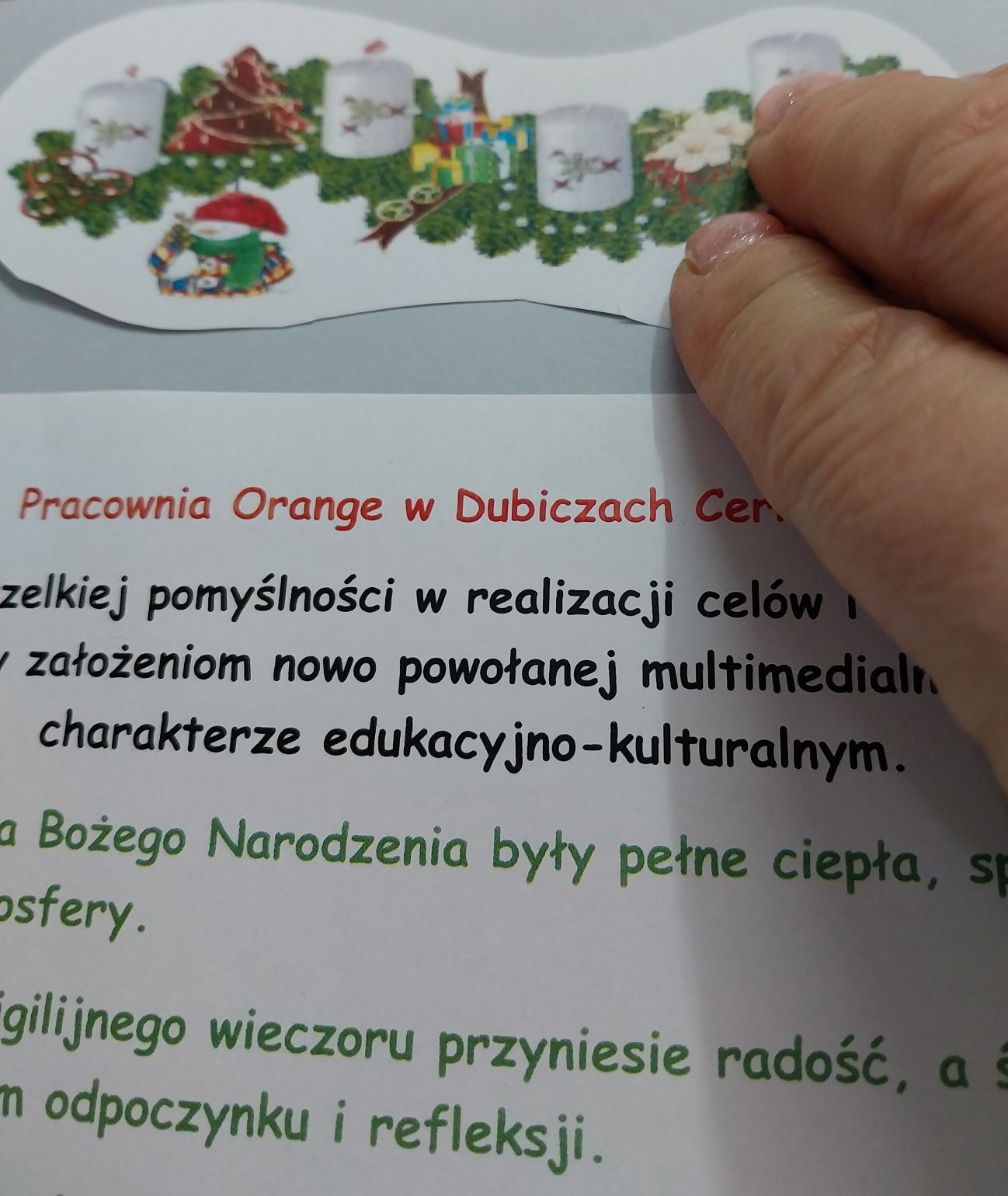 przyklejanie kartek z życzeniami w środek kartki